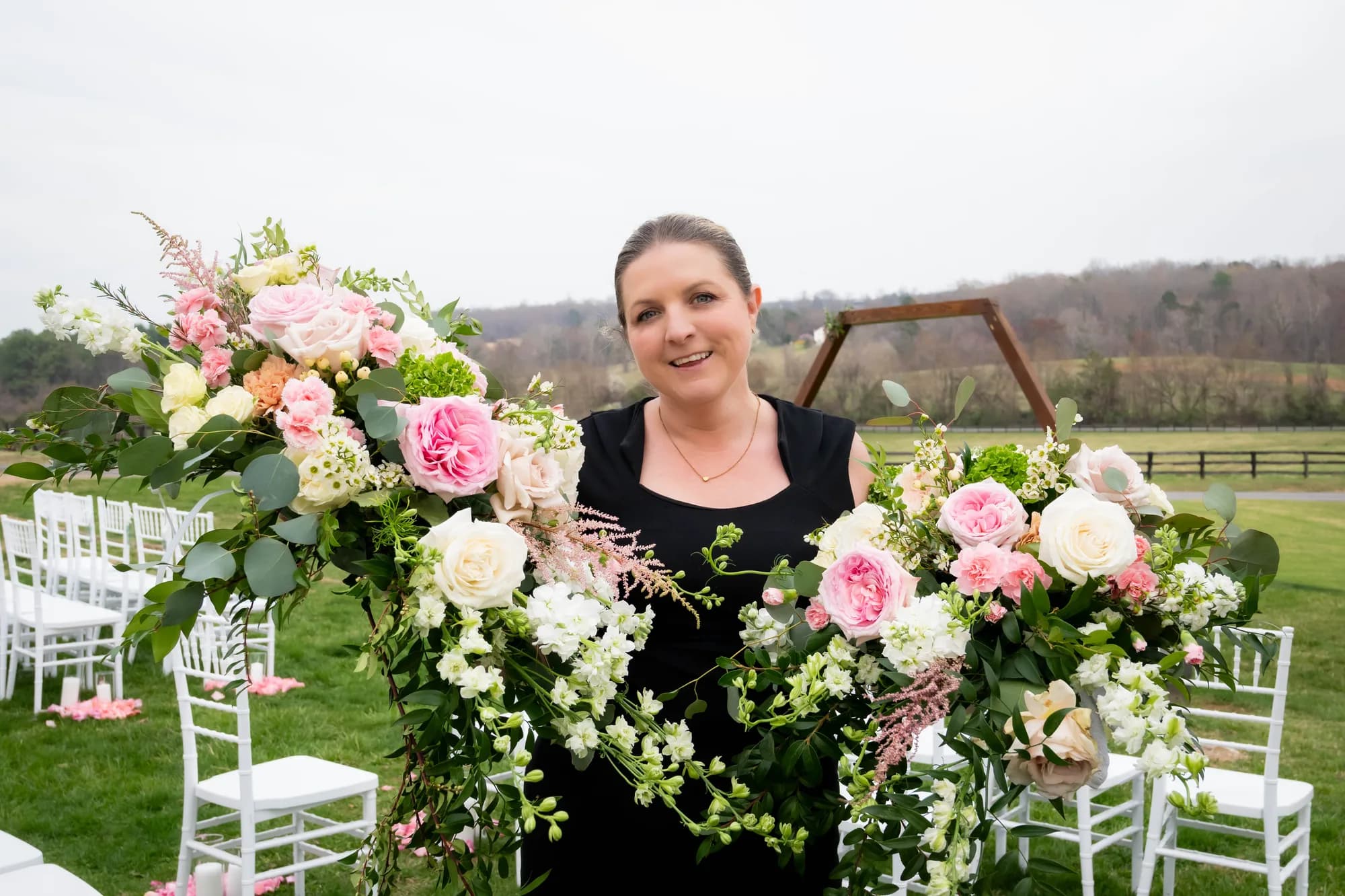 Ceremony florals before setup